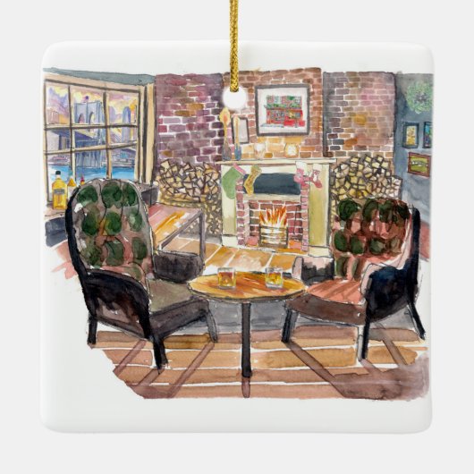 Ruhiger und gemütlicher Weihnachtsabend in New Yor Keramikornament (Rückseite)