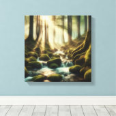 Ruhiger Waldstrom mit Vintage-Licht – Leinwand (Insitu (Holzboden))