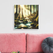 Ruhiger Waldstrom mit Vintage-Licht – Leinwand (Insitu (Wohnzimmer))