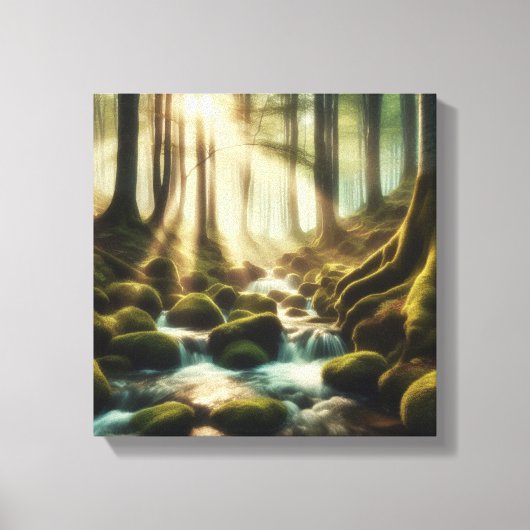 Ruhiger Waldstrom mit Vintage-Licht – Leinwand (Vorderseite)