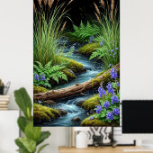 🌿 Ruhiger Waldstrom mit Wildblumen Poster (Heimbüro)