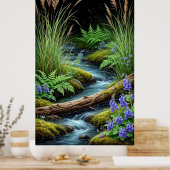 🌿 Ruhiger Waldstrom mit Wildblumen Poster (Küche)