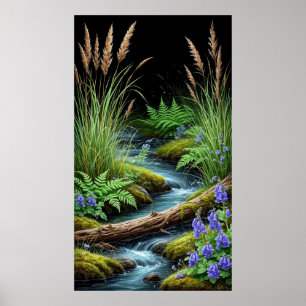🌿 Ruhiger Waldstrom mit Wildblumen Poster