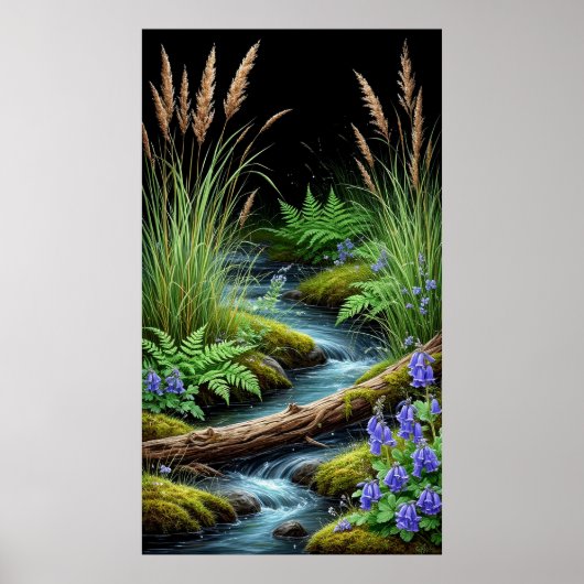 🌿 Ruhiger Waldstrom mit Wildblumen Poster (Vorne)