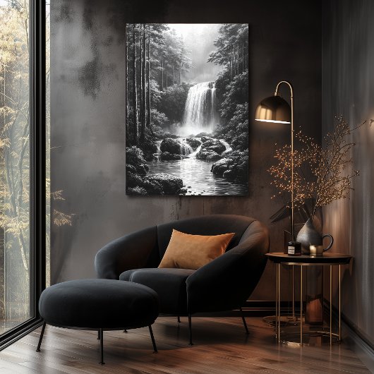 Ruhiger Wasserfall im Wald - Kohle Art Poster