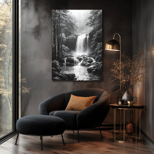 Ruhiger Wasserfall im Wald - Kohlekunst Poster