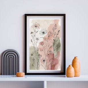Ruhiger Wildblumengarten Wasserfarben-Botanik Poster