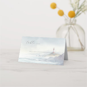 Ruhiges Blau Aquarell Leuchtturm Platzkarte