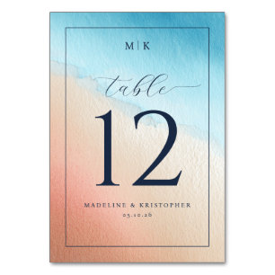 Ruhiges Blau Pfirsich Aquarell Tischnummer