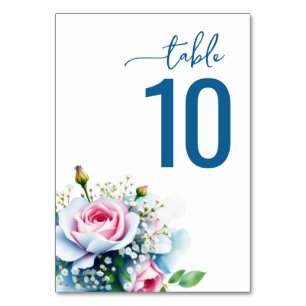 Ruhiges Blaues Blumen-Wasserfarben Tischnummer