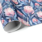 Ruhiges blaues Blumen-Wasserfarbenmuster Geschenkpapier (Rolleneckpunkt)