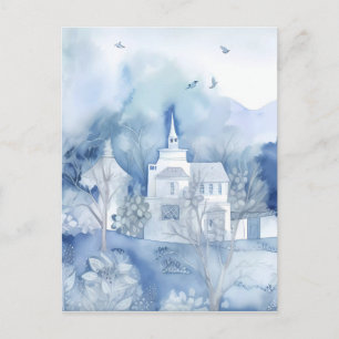 Ruhiges blaues Dorf – Boho-Landschaft Postkarte