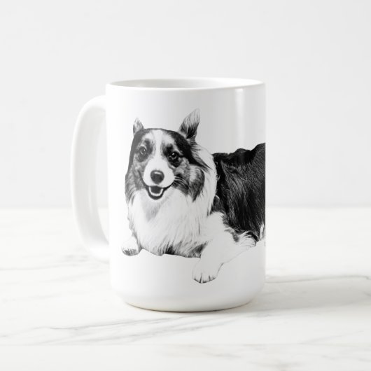Ruhiges Corgi-Morgenlächeln Kaffeetasse (Vorderseite Links)