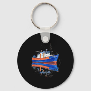 Ruhiges Fischerboot Wasserreflexionskunst Schlüsselanhänger