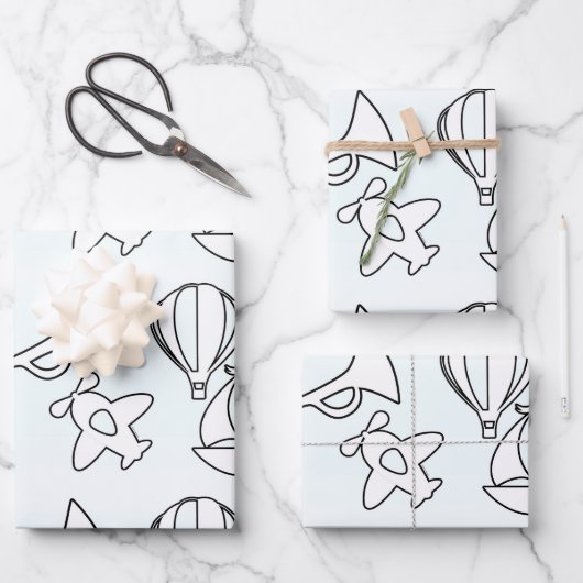 Ruhiges Flugzeug Bugelboot Kinder Geschenkpapier Set (Vorderseite)