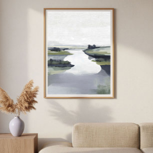 Ruhiges Flusstal Minimale Abstrakte Landschaft Poster