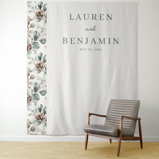 Ruhiges gedämpftes grünes Botanikdesign Wandteppich (Beispiel)