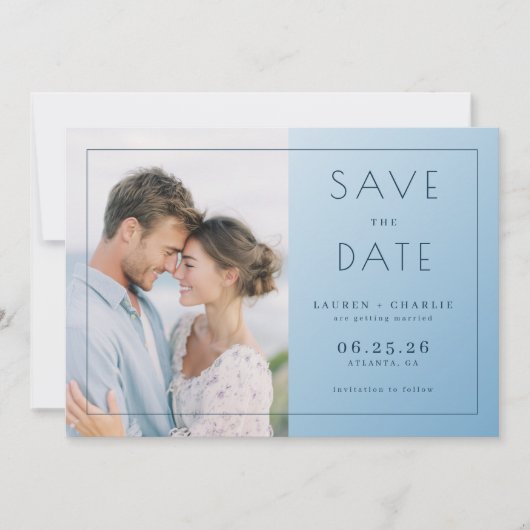 Ruhiges Hellblau Minimalistisches Foto Save The Date (Vorderseite)