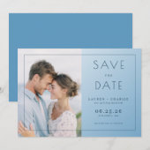 Ruhiges Hellblau Minimalistisches Foto Save The Date (Vorne/Hinten)