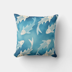 Ruhiges Indigo-Koi-Design Elegante Wasserfarben-Ku Kissen