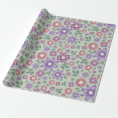 ruhiges Salbeigrün verspieltes Blumenmuster Geschenkpapier (Ungerollt)