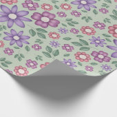 ruhiges Salbeigrün verspieltes Blumenmuster Geschenkpapier (Ecke)