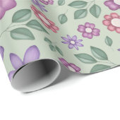 ruhiges Salbeigrün verspieltes Blumenmuster Geschenkpapier (Rolleneckpunkt)