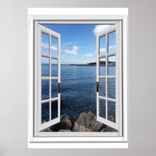 Ruhiges Seeansicht Trompe L � oeil FakeFenster Poster