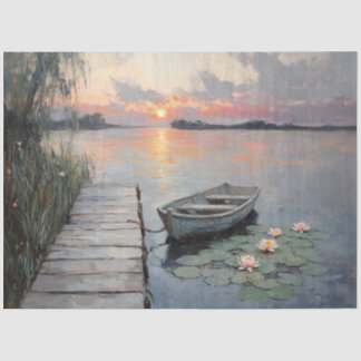 Ruhiges Sunset Rowboat auf einem Entdeckungssee Seidenpapier