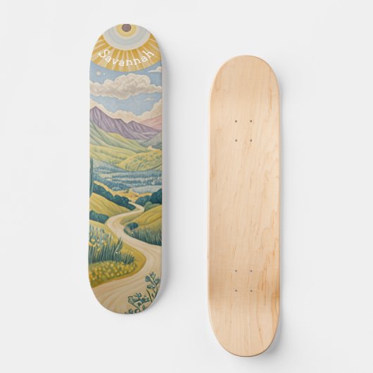 Ruhiges Tal: Pastelllandschaft Skateboard (Vorderseite)