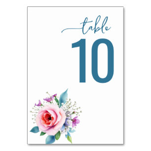 Ruhiges Teal-Blumen-Wasserfarbenmotiv Tischnummer