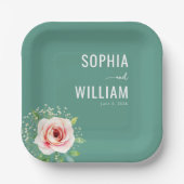 Ruhiges Teal-Blumenmuster Pappteller (Vorderseite)