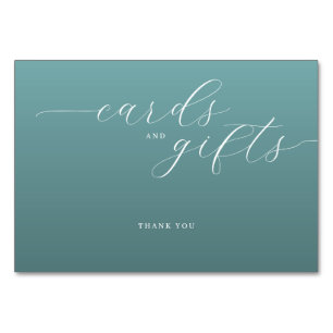 Ruhiges Teal-Minimalist-Danksagungs-Schild Tischnummer