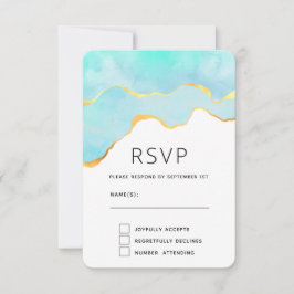 Ruhiges tropisches Grün mit Goldbrasse Hochzeit RSVP Karte