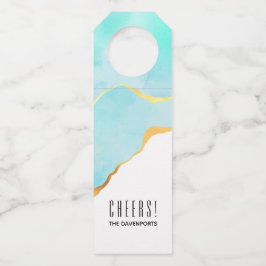 Ruhiges tropisches grünes Blau mit goldenen Grenze Flaschenanhänger