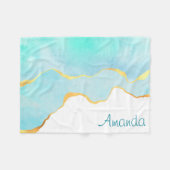 Ruhiges tropisches grünes Blau mit goldenen Grenze Fleecedecke (Vorderseite (Horizontal))