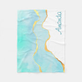 Ruhiges tropisches grünes Blau mit goldenen Grenze Fleecedecke (Vorderseite)