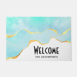 Ruhiges tropisches grünes Blau mit goldenen Grenze Fußmatte