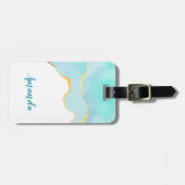 Ruhiges tropisches grünes Blau mit goldenen Grenze Gepäckanhänger (Vorderseite horizontal)