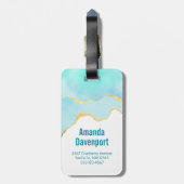 Ruhiges tropisches grünes Blau mit goldenen Grenze Gepäckanhänger (Rückseite vertikal)