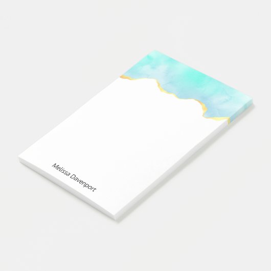 Ruhiges tropisches grünes Blau mit goldenen Grenze Post-it Klebezettel (angewinkelt)