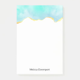 Ruhiges tropisches grünes Blau mit goldenen Grenze Post-it Klebezettel