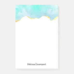 Ruhiges tropisches grünes Blau mit goldenen Grenze Post-it Klebezettel