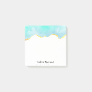 Ruhiges tropisches grünes Blau mit goldenen Grenze Post-it Klebezettel