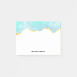 Ruhiges tropisches grünes Blau mit goldenen Grenze Post-it Klebezettel