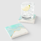 Ruhiges tropisches grünes Blau mit goldenen Grenze Steinuntersetzer (Seitenansicht)