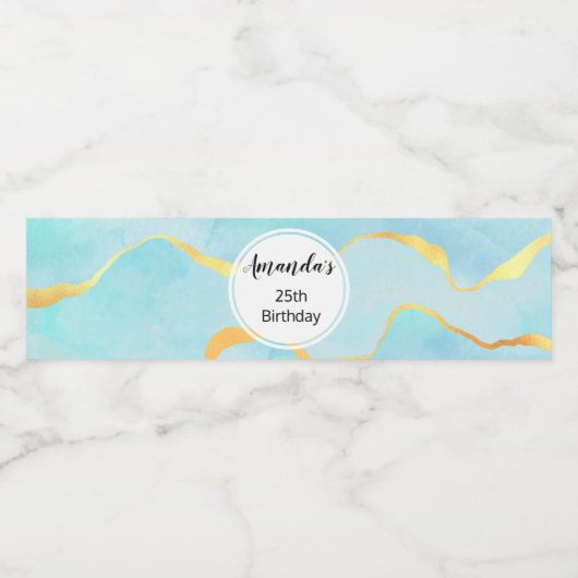 Ruhiges tropisches grünes Blau mit goldenen Grenze Wasserflaschenetikett (Einzelnes Label)