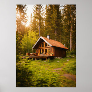 Ruhiges Waldland Rückzugsgebiet - Hütte & Sauna Se Poster