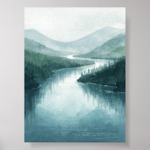 Ruhiges Watercolor River Valley Poster