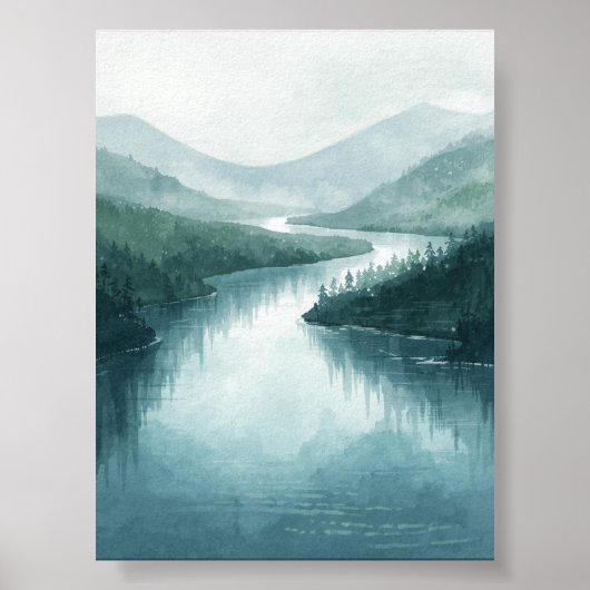 Ruhiges Watercolor River Valley Poster (Vorne)